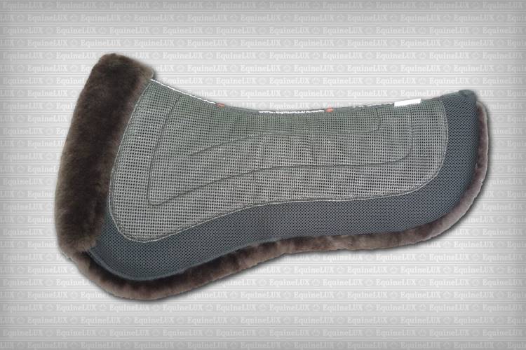 English saddle pads - Dressage half pad with pockets for shims, sheepskin lining, and sheepskin pommel roll