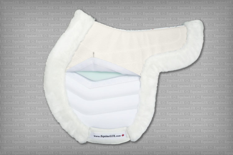 Contoured English saddle pads - EASY-ADJUSTABLE non-slip Hunter saddle pad with pockets for shims, fleese trim, cotton lining, and leather reinforcements
