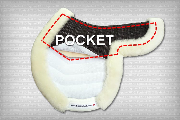 English saddle pads - EASY-ADJUSTABLE non-slip Hunter sheepskin lined saddle pad with pockets for shims, sheepskin rolled edge, leather reinforcements