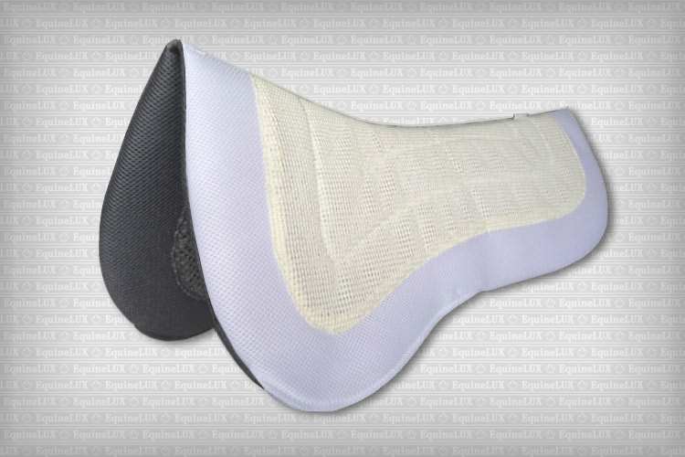 Two-Color non-slip reversible Dressage half pad with pockets for shims (white/black)