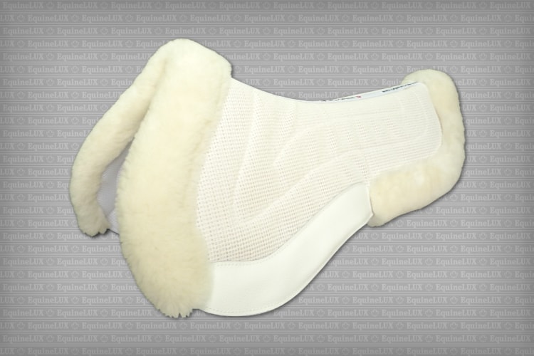 Non-slip Jumper half pad with sheepskin pommel roll, sheepskin cantle roll, and pockets for shims (white)